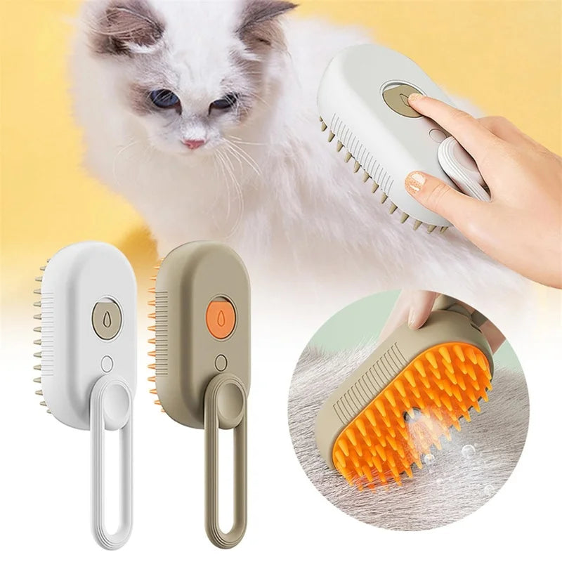 Fluffs 3-in-1 Electric Steam Cat Grooming Brush with Water Spray and Massage Function for Hair Removal